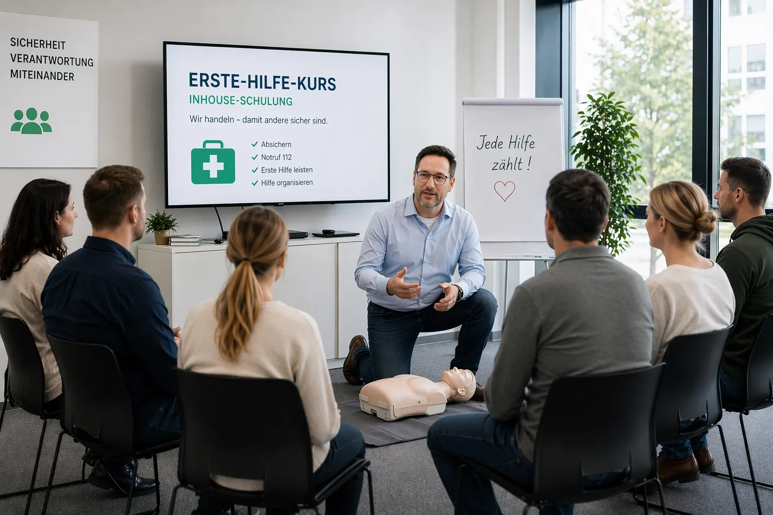 Erste-Hilfe-Schulung in einem Unternehmen (mit KI erstellt oder bearbeitet)